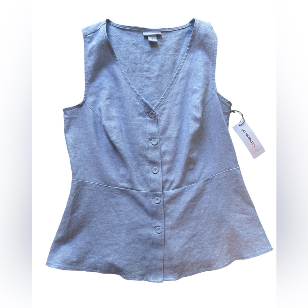NWT Liz Claiborne Light Blue Sleeveless Button-Front Peplum V-Neck Top